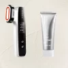 RF LED Beauty Device next to a tube of skincare gel, ready to provide a comprehensive skincare treatment.