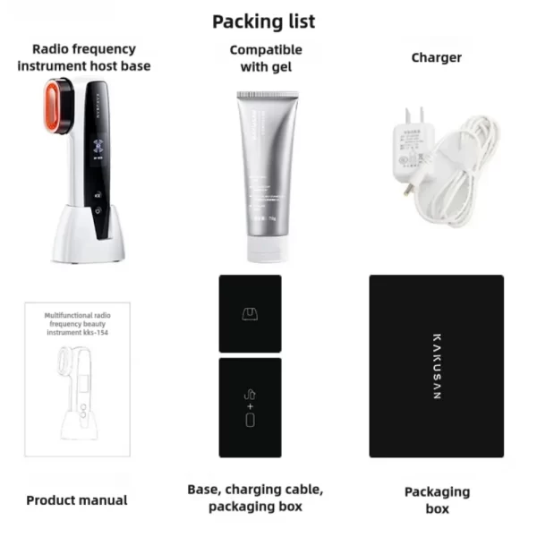 The KAKUSAN Kks-154 Skincare Kit, including the device, gel, charger, manual, and packaging, ready to transform your skincare routine